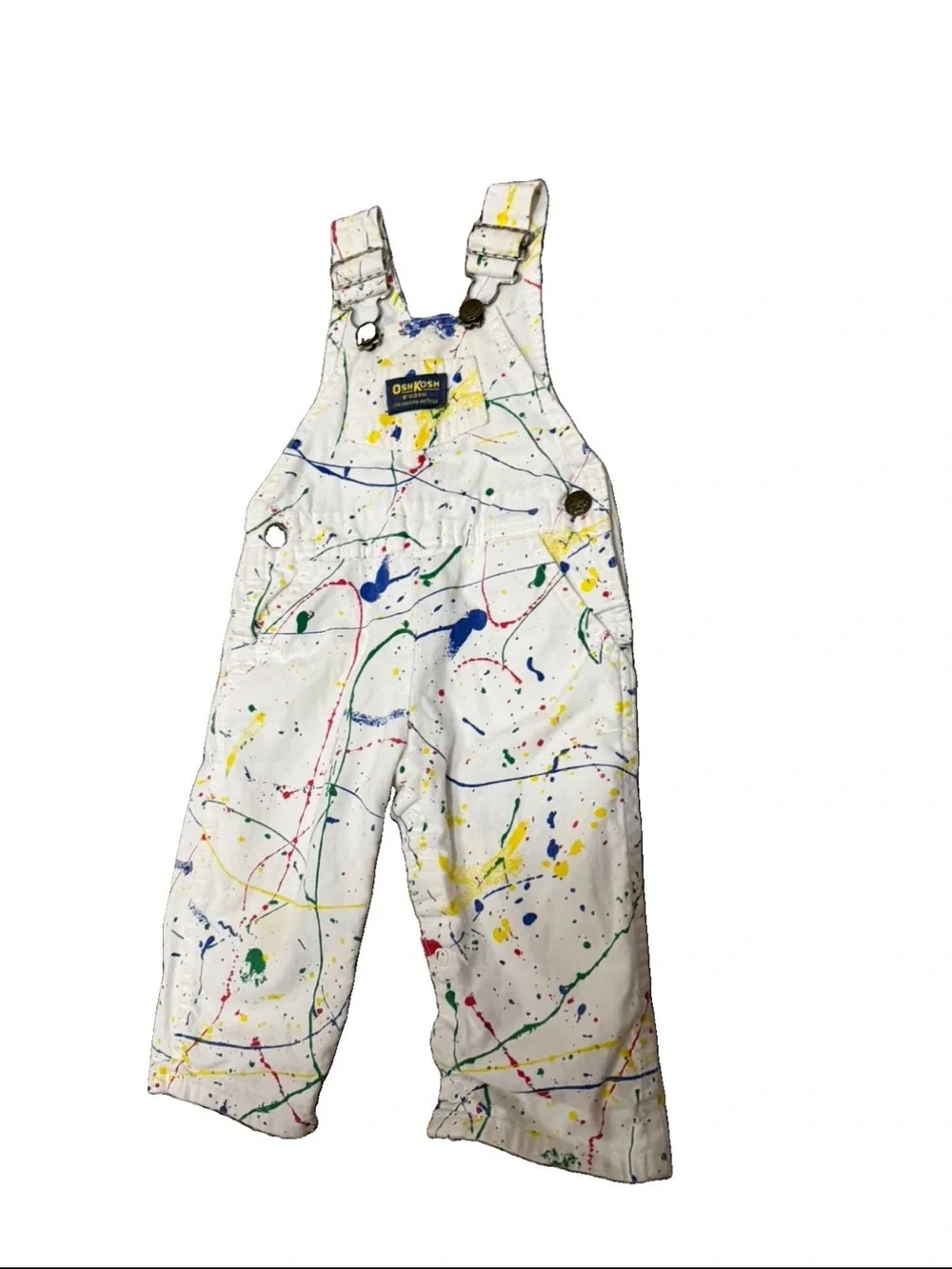 Vintage Oshkosh Overalls 18M Bibs White Paint Splatter 1990s Denim Cotton Multi